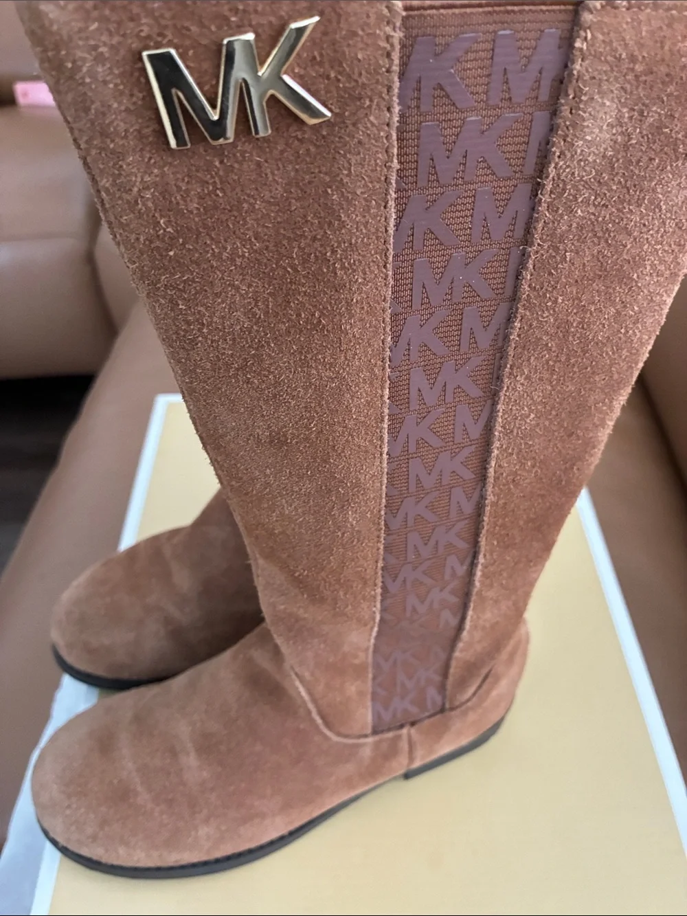 MICHAEL Michael Kors Chestnut Suede Mid-Calf Heeled Boots Girl Boots Us1